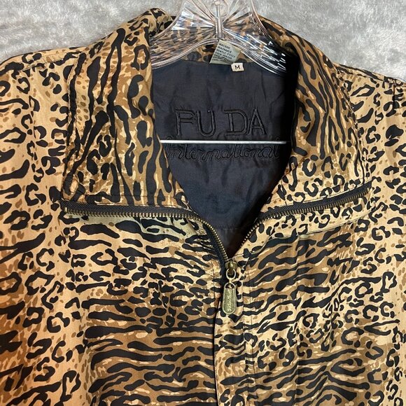 Vtg FUDA Women Animal Leopard Cheetah Silk Bomber Full Zip Structured Jacket M - Picture 4 of 12
